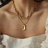 Collana girocollo a catena grossa in oro multistrato punk per donna Moda collana con pendente rotondo irregolare Regali di gioielli di tendenza