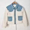 2022 Spring Long Sleeves Lapel Neck Ivory Jacket French Style Contrast Color Denim Double Pockets Panelled Single-Breasted Jackets Short Outwear Coats 20S273302