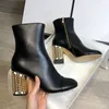 Mode Designer Kvinnor Korta Stövlar Guld Chunky Heel Leather Ankel Martin Casual Luxury Womens Shoes Prom Evening Snow Boot Heel With Box