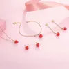 Orecchini Collana 2021 Stile coreano in oro Strawberry Mini frutta da frutta borchie braccialetto di moda gioielli set