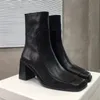 Chunky Heels Chelsea Boots Women Genuine Leather Square Toe Ankle Shoe Zip Martin Boot Woman