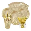 Vaisselle jetable bronzante feuille de palmier, ensemble de vaisselle de fête d'été, gobelets en papier, assiettes pailles, fournitures de décoration de mariage et d'anniversaire