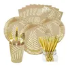 Wegwerp servicety Bronzing Palm Leaf Summber Party servies set papieren beker borden rietjes bruiloft verjaardag decoratie benodigdheden