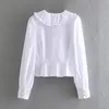 Femmes Sweet Pure White Agaric Dentelle Smock Blouse ZA Office Lady Diamant Boutons Chic Femme Chemise Simple Poitrine Col En V Tops 210521