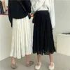 Kobiety solidne marszczenie francuskie eleganckie eleganckie sprężyną swobodną prostą długą spódnicę białą harajuku all-mecz czarne plisowane spódnice 210619