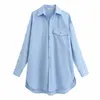 Vintage Kobiety Niebieskie Długie Koszule Lato Moda Damska Miękkie Pościel Bluzki Casual Kobiet Przycisk Koszula Dziewczyny Chic Topy 210430
