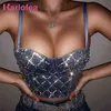 Karlofea Lady Kızlar Lüks Elmas Camiş Kırpma Üst Chic Push PU Sutyen Sokak Giyim Moda Casual Denim Jeans Kulübü Parti Kıyafetleri 210401