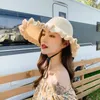 Wide Brim Hats Summer Bow Sun Empty Top Hat Women UV Protection Caps Hollow Out Beach Ladies Cap Ribbon Knit Fashion Elob22