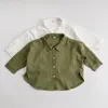 Primavera nuevas camisas de color sólido para niños, camisas sueltas de algodón con solapa para bebés, camisetas de moda para niñas pequeñas, ropa para niños 210413