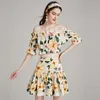 Yaz Kamelya Çiçek Baskı Iki Parça Setleri Kadın Kıyafetler Seksi Kapalı Omuz Ruffles Elastik Kırpma Üstleri + Mini Etekler 210529