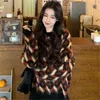 3Colors kvinna stickad tröja höst och vinter lös koreansk stil kvinnlig mohair plaidl tröja och pullovers kvinnor (c9948) 210423