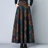 Vintage A-Linie Hohe Taille Wollröcke Herbst Winter Mode Frauen Wolle Maxi Weibliche Casual Lange Streetwear 210621