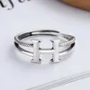 Fanru S925 Sterling Silver Fashionable h English Letter Double-layer Rng Resizable Open Punk 925 Jewelry Women's Ring