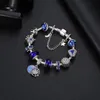 16-21CM bracelets porte-bonheur perles de verre bleu foncé breloques coeur et pendentif flocon de neige fit argent serpent chaîne bracelet bricolage accessoires bijoux comme cadeaux de noël