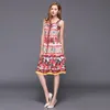 Designer Women's High Quality Colourful Flower Printed Crystal Button Spaghetti Strap Knee-length Dress ZA3832 210427