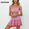 Boho Floral Print Two Piece Set Top And Skirt Women Summer Beach Bow Tie Cropped Camisole High Waist Mini Skirts Sets 210413