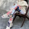 Весенние старинные брюки женщин универсальная молния стройная высокая эластичная талия печать печать цветочные брюки 210427