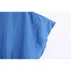 Женщины Элегантные Мода Синее Длинное Платье Урожай О-Шея Назад Кнопки с коротким рукавом Платья Женский Шикарные Наряды 210520