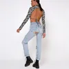 CNYISHE Backless Leopardo Sexy T-shirts Tops de mulheres Moda O-pescoço Lace Up Crop Tops Blusas Streetwear Sexy Tops 210419