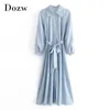 Moda Kobiety Paski Sukienka Z Długim Rękawem Damska Elegancka Koszula ES Casual Turn Down Collar Office Robe Femme 210515