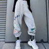 Плюс размер для спортивных штангой унисекс хип-хоп весенние свободные ноги уличные одежды широкогазовые брюки случайные граффити печатные спортивные брюки 210715