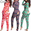 Women Jumpsuits Designer Slim Sexy Autumn Winter Button Flip Adult Pajamas Printed Christmas Long Sleeve Housewear Rompers 20 Colours