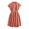 Summer Women Sleeveless Pink Mini Dress Turn Down Collar Casual Button Shirt Office Ladies Sashes es 210515