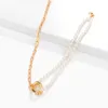 Chokers Multilayer Fashion Imitation Pearls Bead Chain Necklace Women Classic Gold Color Sweather för