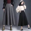 Black Grey Autumn Winter Skirt Women's thick skirt Long High Waist large Casual Loose A Line s 667C 210420