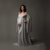 Baby Shower Lange jurken met Cape Mitting Maternity Maxi-jurk voor Po Shoot Zwangerschap Poardografie Jersey Stretchy Dress 210922