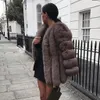QNPQYX ミンクコートの女性の冬のトップファッションピンクフェイクファーコートエレガントな厚く暖かい上着フェイクファージャケット Chaquetas Mujer