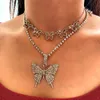 Shiny Crystal Butterfly Pendant Necklace For Women Colorful Rhinestone Iced Out Tennis Chain Chokers Fashion Jewelry Necklaces