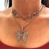 Shiny Crystal Farterfly Pendant Halsband för kvinnor Färgglada strass i Iced Out Tennis Chain Chokers Fashion Smycken Halsband268q