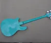 Blue Semi-Hollow 4 snaren Elektrische basgitaar met witte slagplaat, palissander fretboard