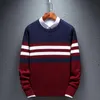 Suéter dos homens 2021 inverno homens algodão listrado suéter casual smart pelúcia pelúcia homem knitwear coreia moda masculino streetwear coágulo