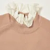 2021 Jesień Spadek Długie Rękawy Wzburzyć Okrągły Neck Beżowy Kolorowy Kolorowy Haft Kieszonkowy Boaned Pullover Sweter Sweter Kobiety Moda Krycia Topy J2321109