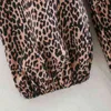 Lente vrouwen luipaard print ruche decoratie losse mini jurk vrouwelijke lantaarn mouw kleding casual dame vestido D7292 210430