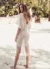 Elegante Lady Crochet Lace Beach Cover Up Donna 2021 Estate Abito bianco allentato Bikini Costume da bagno Vestito estivo Tunica Parei