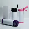 Entrepôt local! Bouteilles droites pour enfants de 12 oz par sublimation 6 couleurs avec gobelets vierges gobelets en acier inoxydable tasses à boire à double isolation A12