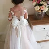 Lovely Lace Flower Girls Dress 3D Floral Appliques Children Birthday Party Dresses Ball Gown Wedding Prom Formal Wear