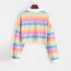 Polo Shirt Femmes Sweatshirts à manches longues Rainbow Couleur Sweats à capuche avec sweat-shirt de style coréen à rayures