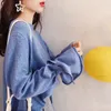 HSA Frauen Koreanische Pullover Mode Pull Oneck Flare Hülse Strickwaren Unregelmäßige Lose Jumper Bogen Nette Solide Pullover Tops 210417