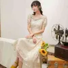 Fashion Summer Vintage Elegant Sweet Girl Lace Dress Sexy Backless Tie Up Bowknot Party Dresses Vestidos 210520