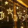 Strings Solarbetriebene LED-Vorhangleuchten mit Sternen, Monden, dimmbar, 8 Beleuchtungsmodi, Timer, Twinkle String