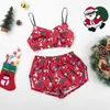 HiLoc Cartoon Pattern Christmas Pajamas Women Sleepwear Satin Two Piece Set Sexy Langerie V Neck Camis Split Shorts Home Suit 210330