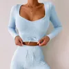 Seamless Yoga Set Women Two Piece Crop Top Long Sleeve Shorts Sportsuit Workout Outfit Fitness Female Sport Suit Gym Wear 210802