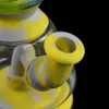 Färgglada glas Bong Reting Recycler Dab Rigs 7 tum silikonvattenrör Cool duschhuvud perc oljeriggbubbler med banger1054251