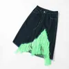 DEAT nueva primavera verano moda Casual sin mangas de un solo pecho Delgado verde borla chaleco falda Denim conjunto de dos piezas SJ942 210428