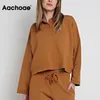 Aachoae Kvinnor Casual Solid Batwing Långärmad Oversize Blouse Shirt Slå ner Krage Lösa Basic Ladies Toppar Höstfjäder 210413