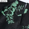 Vrouwen Vintage Plooien O Neck Green Leaves Print Black Satin Mini Dress Vrouwelijke Chique Sjeres Kimono Party Vestido DS5046 210420